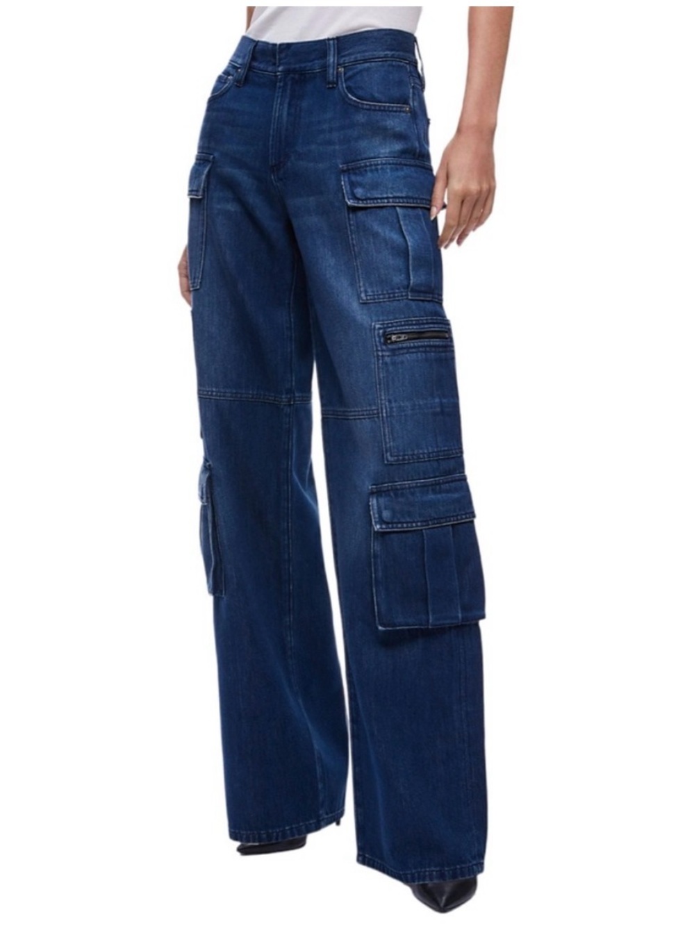 Alice + Olivia cay baggy denim cargo in dark blue color